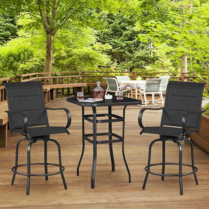 Yaheetech 3Pcs Patio Stools Bar Set, 360 Rotating Swivel Chairs - Image 6