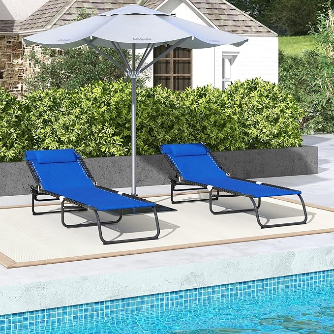 Outsunny Folding Chaise Lounge Chair Set of 2, Patio Sun Tanning Chair - Image 7
