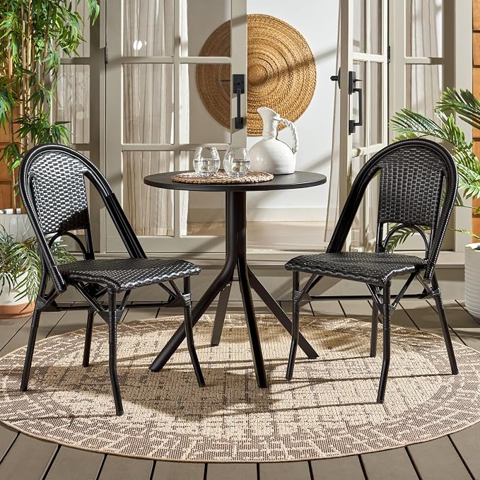 SAFAVIEH Outdoor Collection Torino Black Parisian Bistro Chair Set of 2 - Image 2