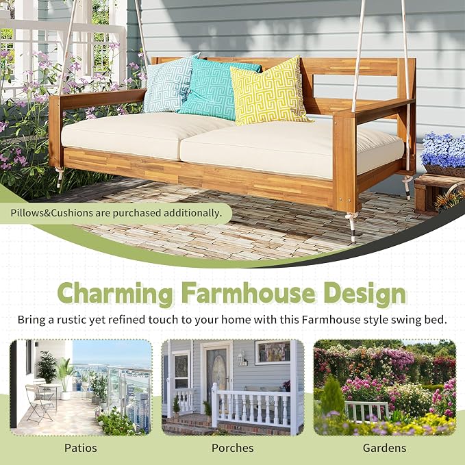 Twin Size Porch Swing Daybed Frame, Outdoor Porch Swing Chair, Framhouse - Image 6