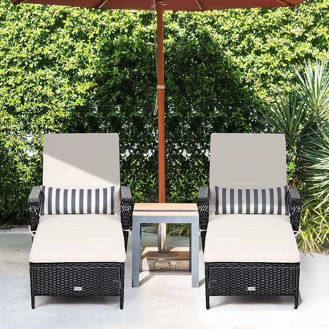 Tangkula Wicker Chaise Lounge Outdoor Set of 2, Patio Rattan Reclining Chaise - Image 2