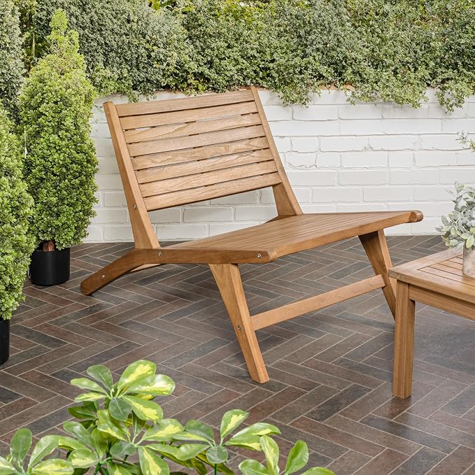 JONATHAN Y PAT2000A Leo Mid-Century Modern Wood Armless Outdoor Patio Chair - Image 2