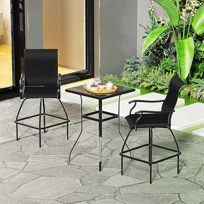 LEVELEVE Patio Bar Set 2pcs Swivel Bar Stools Outdoor Bistro Textilene by Enjoyyourlife