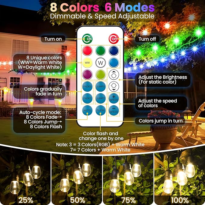 50FT RGB Solar Outdoor String Lights - Image 4