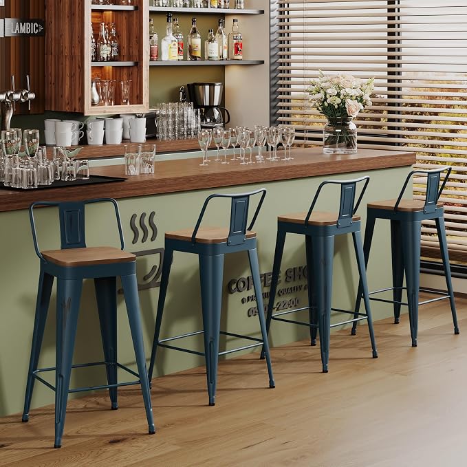 Andeworld Bar Stools Set of 4 Counter Height Stools Industrial Metal Barstools - Image 10