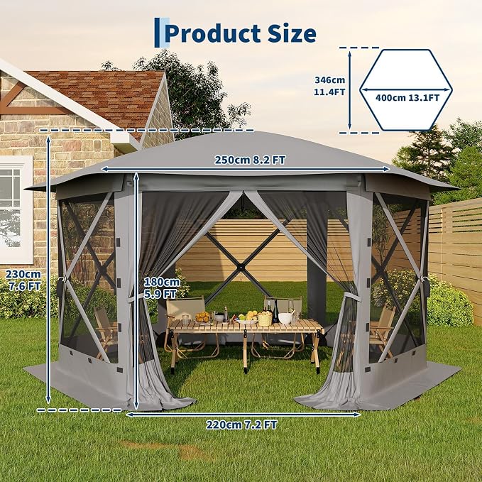 13x13FT 6-Sided Pop Up Gazebo Tent，One-Push Setup Canopy Tent - Image 6