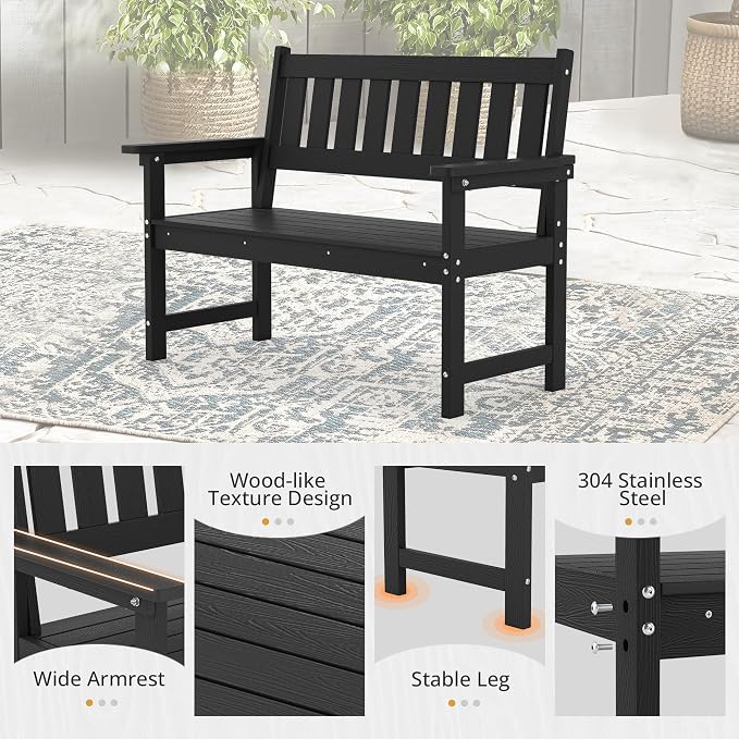 LUE BONA Outdoor Bench, 2-Person HDPS Garden Bench, Outdoor Benches Weatherproof - Image 4