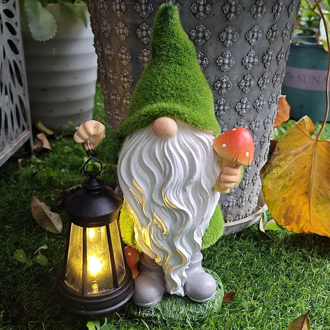 Gnomes Solar Garden Statues, Resin Gnome Figurine Decorations Holding Mushroom - Image 4