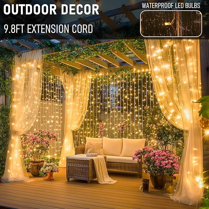 Dazzle Bright 300 LED Curtain Lights, Plug in Fairy Curtain Lights - Image 5