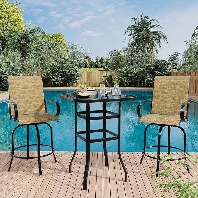 GarveeLife 2 Piece Outdoor Swivel Bar Chairs, Patio High Swivel Bar Stools - Image 9