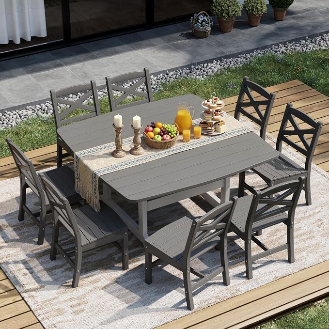 9-Piece Patio Dining Table Set, HDPE Outdoor Table and Chairs Set, All-Weather - Image 2