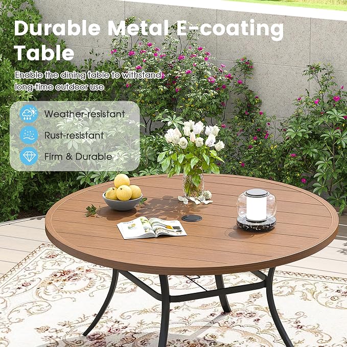 Patio Dining Table for 6-8, Round Metal Outdoor Table - Image 5