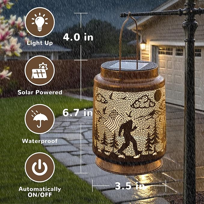 Bigfoot Solar Lantern for Garden Outdoor Decor – Hanging Metal Light Decoration - Image 5