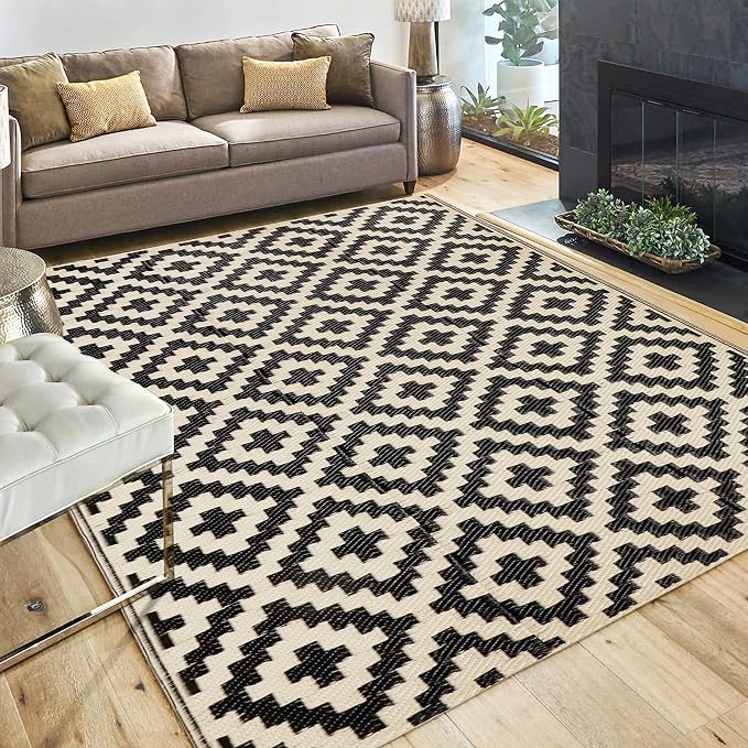 SAND MINE Reversible Mats, Plastic Straw Rug, Modern Area Rug, Large Floor Mat by SANDMIND