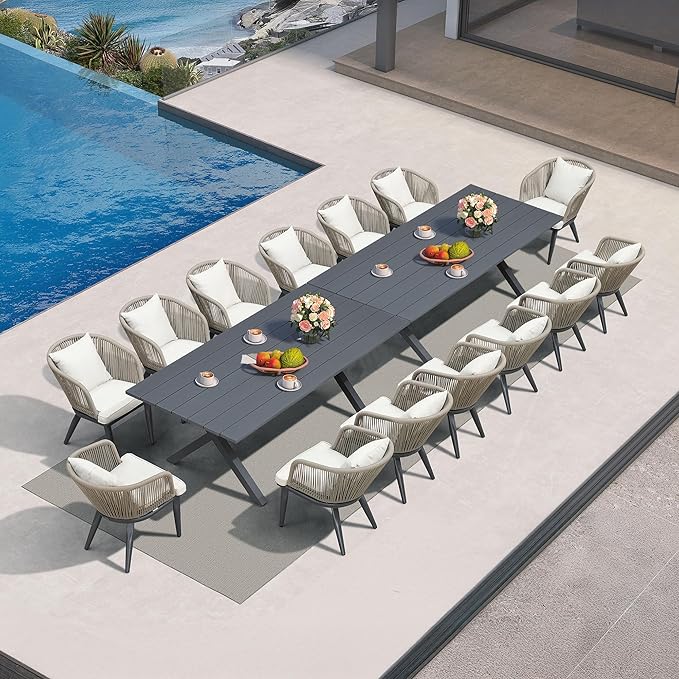 PURPLE LEAF 16 Pieces Patio Dining Set Wicker Outdoor Furniture Rectangular by PURPLELEAF