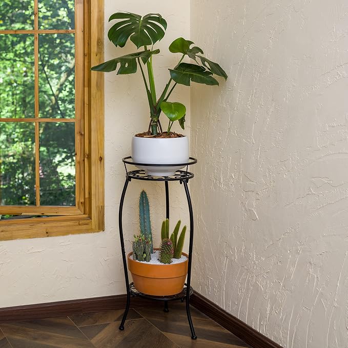 FaithLand Plant Stand, Metal Planter Holder Indoor Outdoor, 2 Tier Round Potted - Image 7