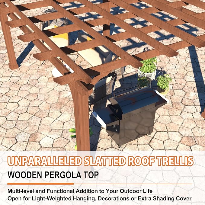 BlueWish 10' x 12' Patio Pergola, Cedar Wood Pergolas - Image 5