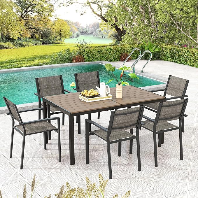 Tangkula 7 Piece Outdoor Dining Set, Patio Furniture Set w/ 6 Stackable Chairs - Image 3