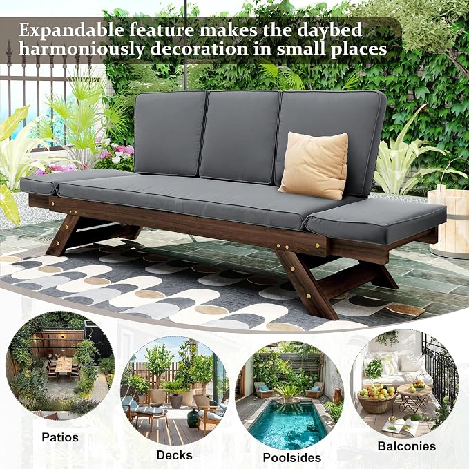 Merax Patio Sofa, Outdoor Adjustable Wooden Daybed, Chaise Lounge - Image 7