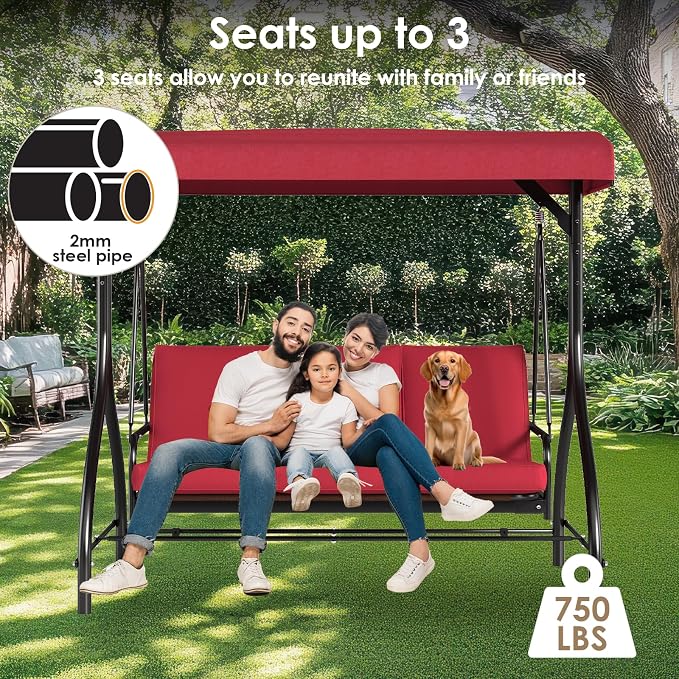 TLSUNNY 3-Seat Outdoor Patio Porch Swing - Image 2