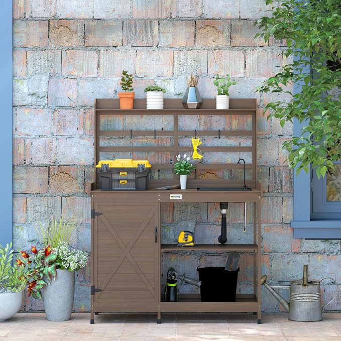 Outsunny Outdoor Wooden Potting Bench Table - Image 6