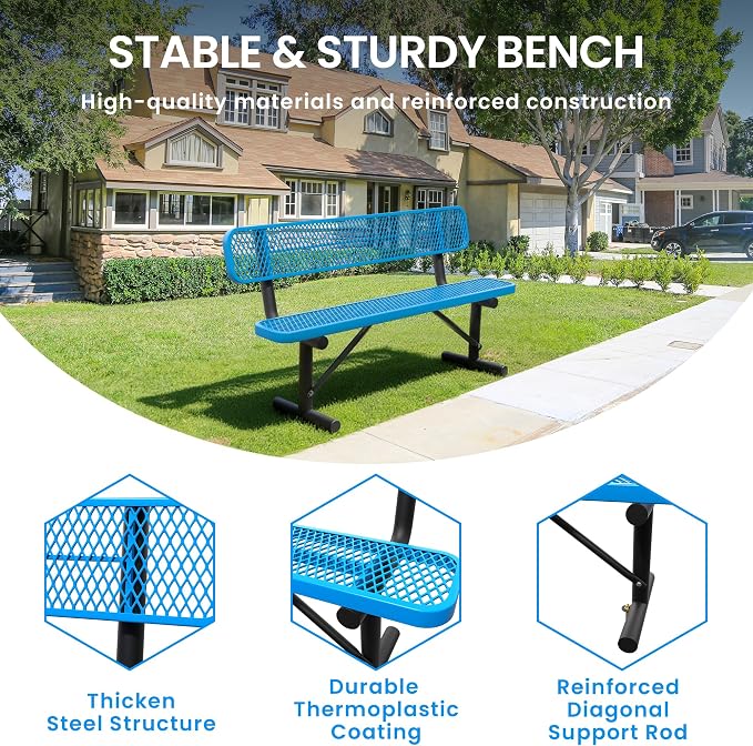 6 FT Steel Park Bench for Outside, Outdoor Bench - Image 3