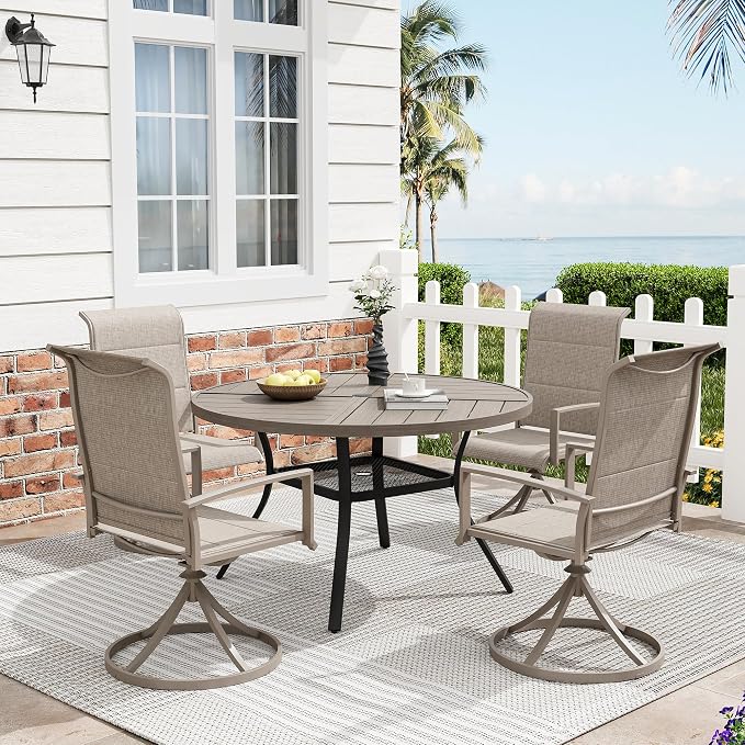 Patio Dining Table for 4, Round Metal Outdoor Table - Image 2