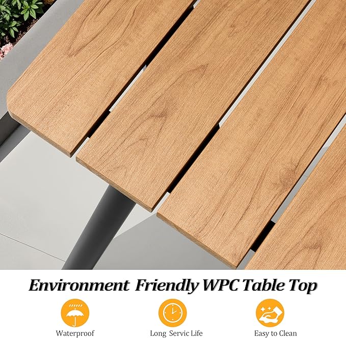 83" Patio Outdoor Dining Table for 6-8, Weather-Resistant Wood-Grain Top - Image 4