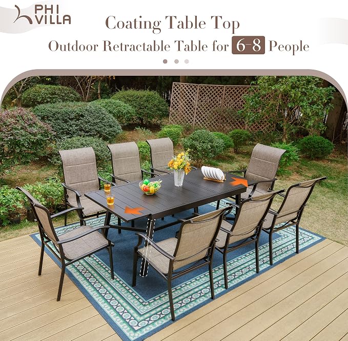 PHI VILLA 9 PCS Patio Dining Set, Outdoor Table and Chair Set - Image 8