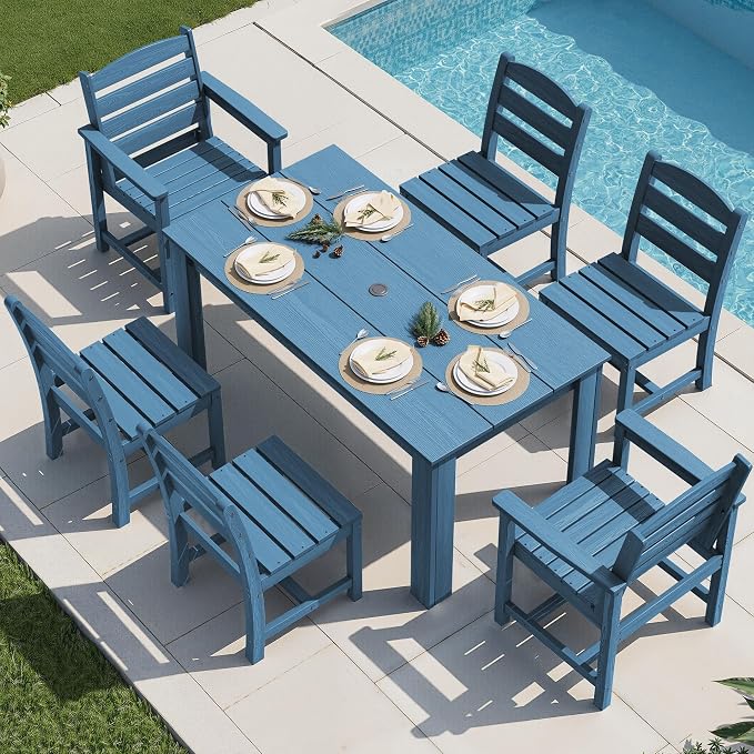 SERWALL Outdoor Dining Sets for 6, HDPE Dining Sets by SERWALL