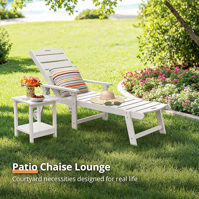 LUE BONA Outdoor Chaise Lounge Chairs Set of 2, HDPS Chaise Lounger, 5 - Image 3