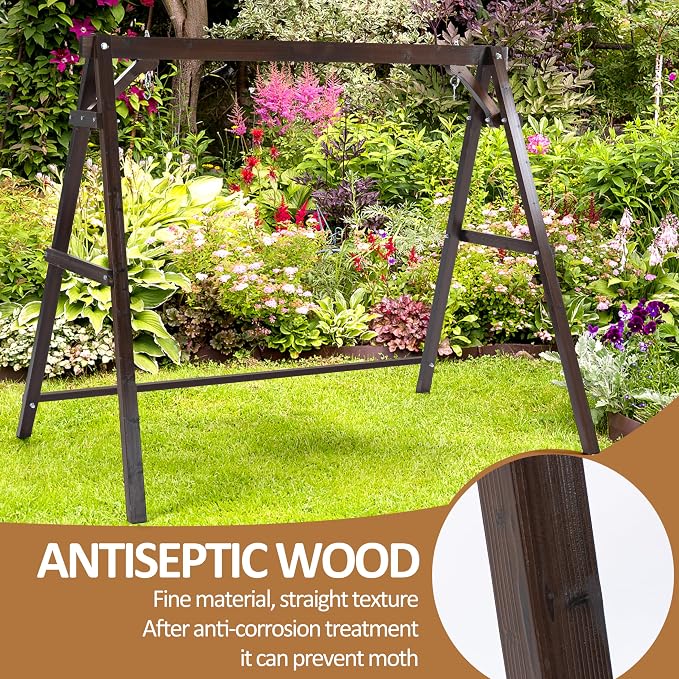 Finnhomy Outdoor 880 LBS Porch Swing Frame, Stable A-Frame Wooden Swing Stand - Image 4