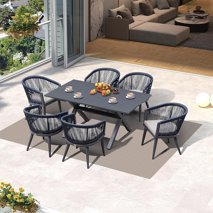 PURPLE LEAF Patio Dining Set for 6 All-Weather Wicker 7 Piece Aluminium Outdoor by PURPLELEAF