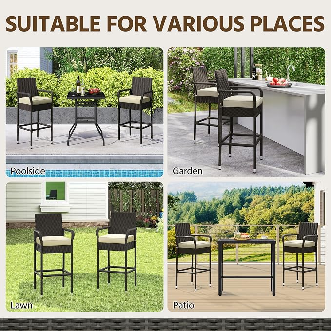 Yaheetech Outdoor Bar Stools Set of 2, Patio Wicker Chairs - Image 4