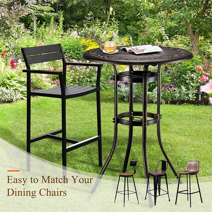 VINGLI Outdoor Bar Table, Cast Aluminum Bar Height Patio Table - Image 7