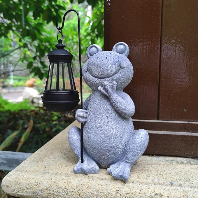 Frog Solar Garden Statues, Resin Frog Figurine Decorations - Image 3