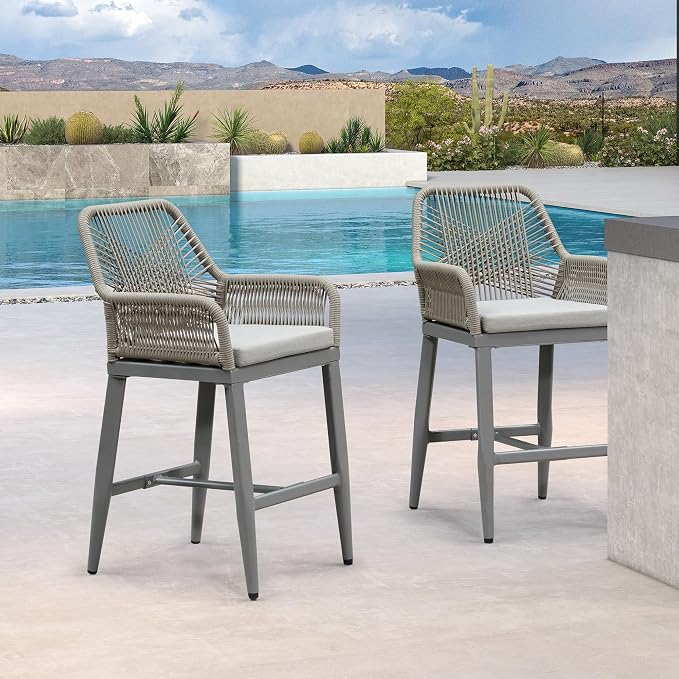 PURPLE LEAF Outdoor 24" Counter Height Bar Stools Chair Set of 2, All Weather - Image 2