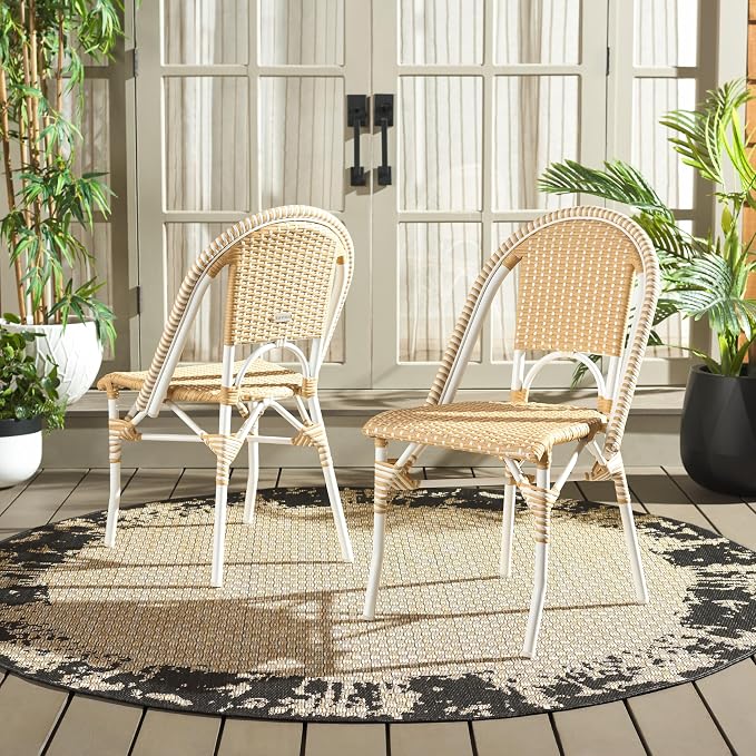 SAFAVIEH Outdoor Collection Torino Natural Wash & White Parisian Bistro Chair - Image 10