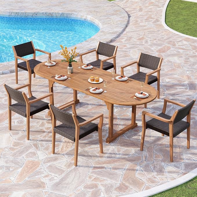 PHI VILLA 7 Pieces Acacia Wood Outdoor Dining Set by PHIVILLAThepioneerofcomfortablehouseholdsupplies