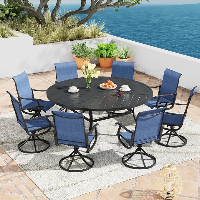 Patio Dining Table for 8-10, Round Metal Outdoor Table - Image 2
