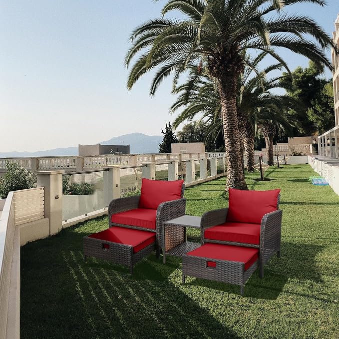 LEVELEVE Balcony Furniture 5 Piece Patio Conversation Set, PE Wicker Rattan - Image 9