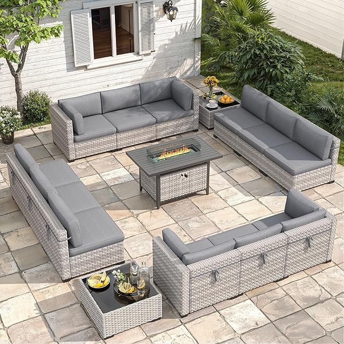 12-Seat Modern Outdoor Wicker Rattan Patio Furniture Set by MASIONBACKYARDS