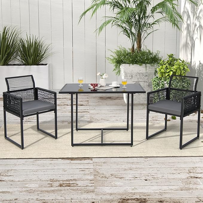Tangkula 3 Pieces Outdoor Dining Set, Patio PE Rattan Furniture Set - Image 3