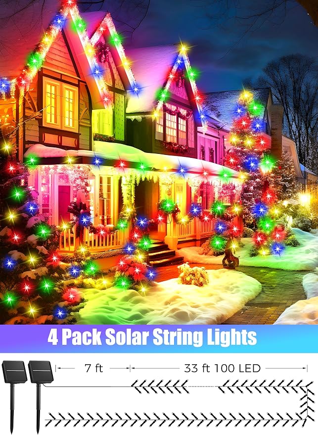 Minetom Solar String Lights for Outside, 4 Pack Total 160FT 400 LED Solar - Image 2