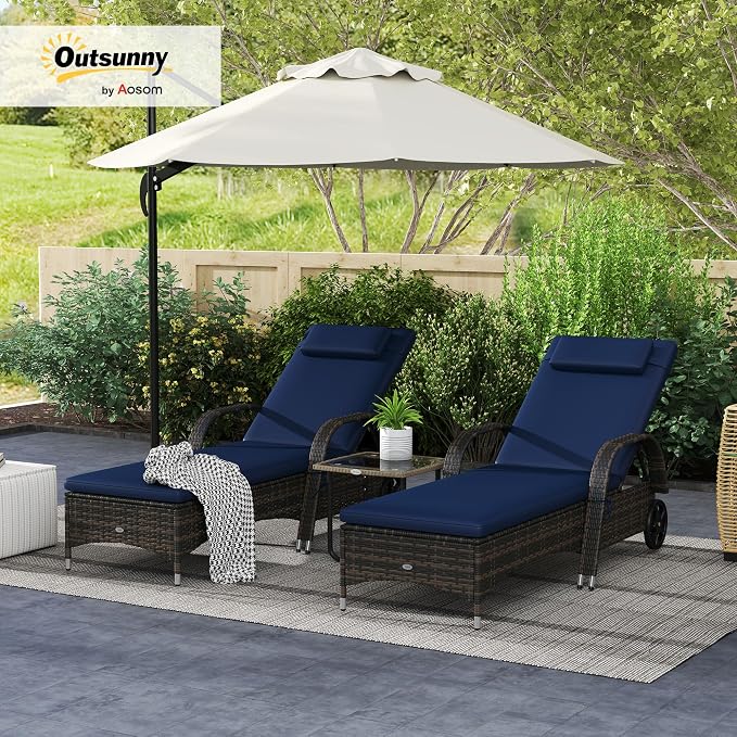 Outsunny Wicker Outdoor Chaise Lounge Set of 2, 5-Level Adjustable Backrest PE - Image 2