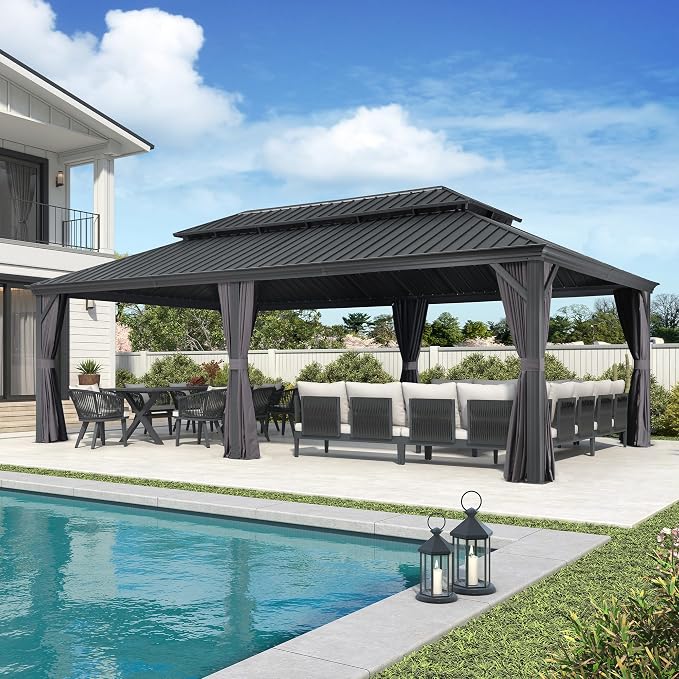 PURPLE LEAF 14' X 24' Outdoor Hardtop Gazebo Aluminum Pavilion by PURPLELEAF