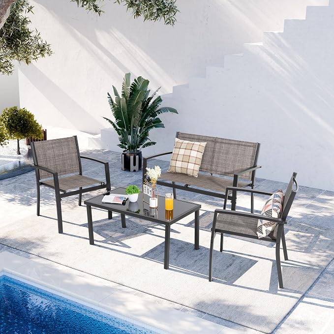 Shintenchi 4 Pieces Patio Furniture Set All Weather Textile Fabric Outdoor - Image 7