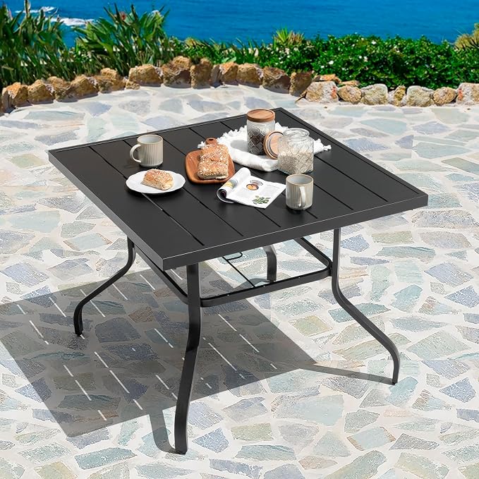 NUU GARDEN 37" Outdoor Patio Table, 4 Person Steel Slat Square Dining Table - Image 4