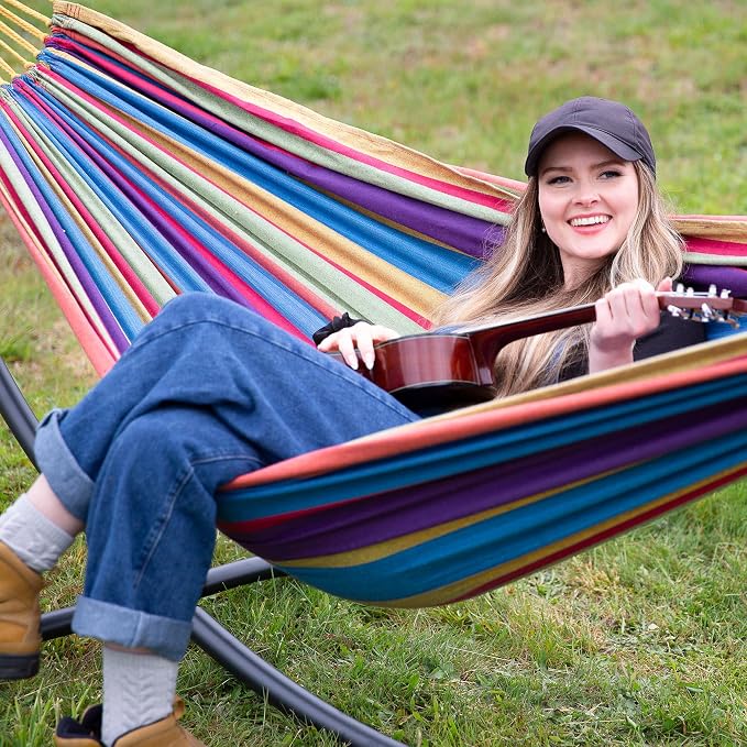 SUNCREAT Outdoor Double Hammock, Portable Tree Colorful Hammock, Colorful - Image 2