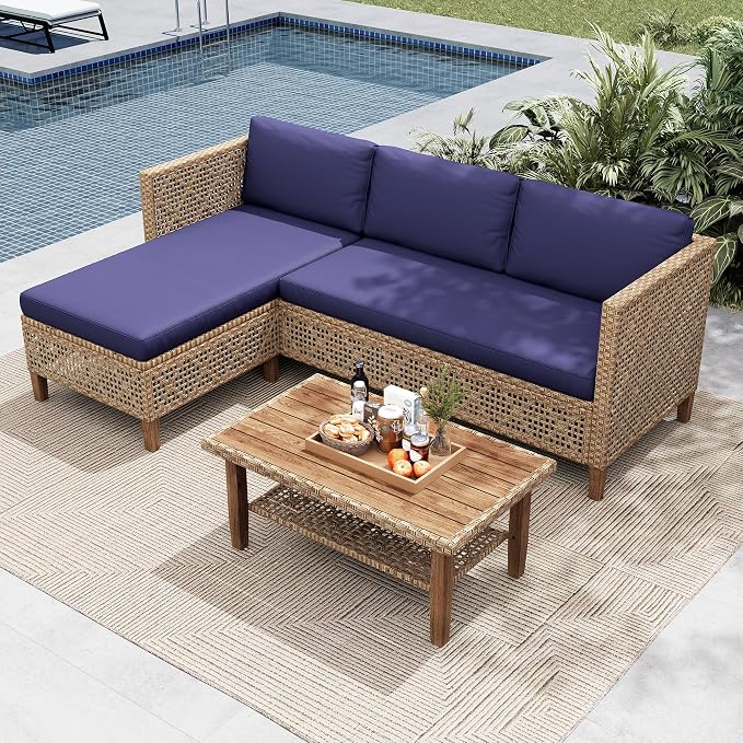 MFSTUDIO Wicker Patio Furniture Set, L Shaped Outdoor Couch Set, Rattan Outdoor by MFSTUDIO